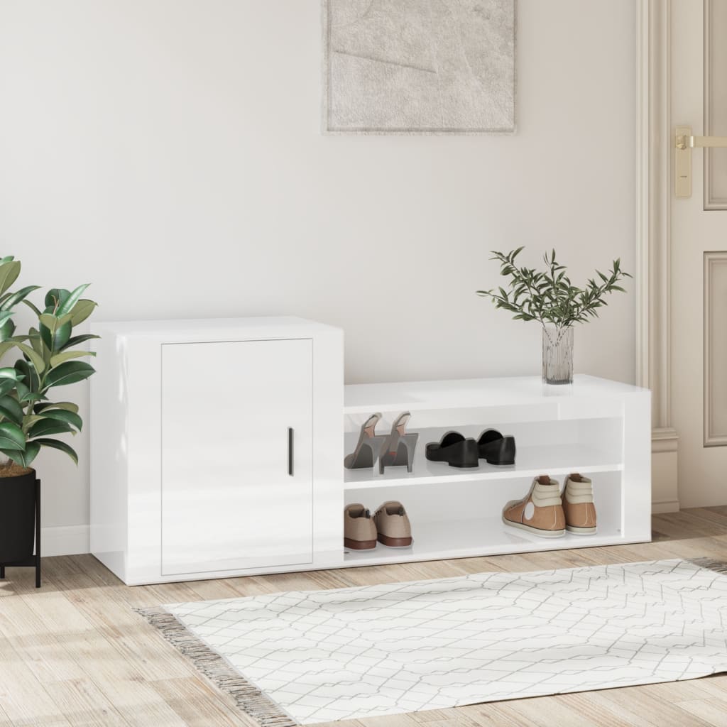 vidaXL Botník lesklý biely 130x35x54 cm spracované drevo