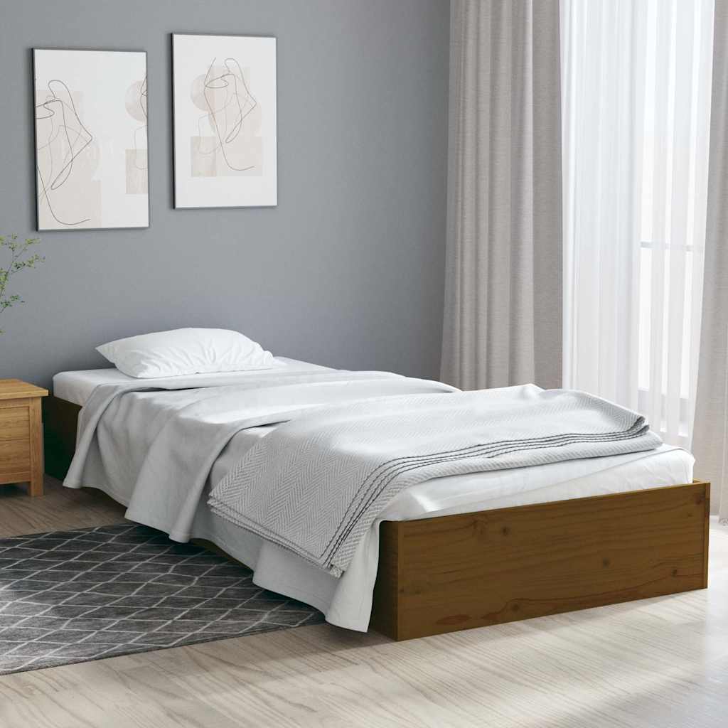 vidaXL Posteľný rám medový drevený masív 75x190cm malé jednolôžko