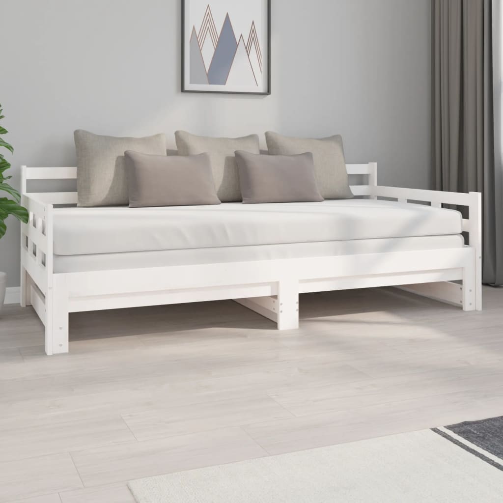vidaXL Rozkladacia denná posteľ biela borovicový masív 2x(90x200) cm