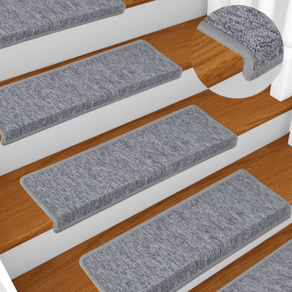 vidaXL Schodové rohože 15 ks 65x21x4 cm svetlosivé s obdĺžnikovým okrajom