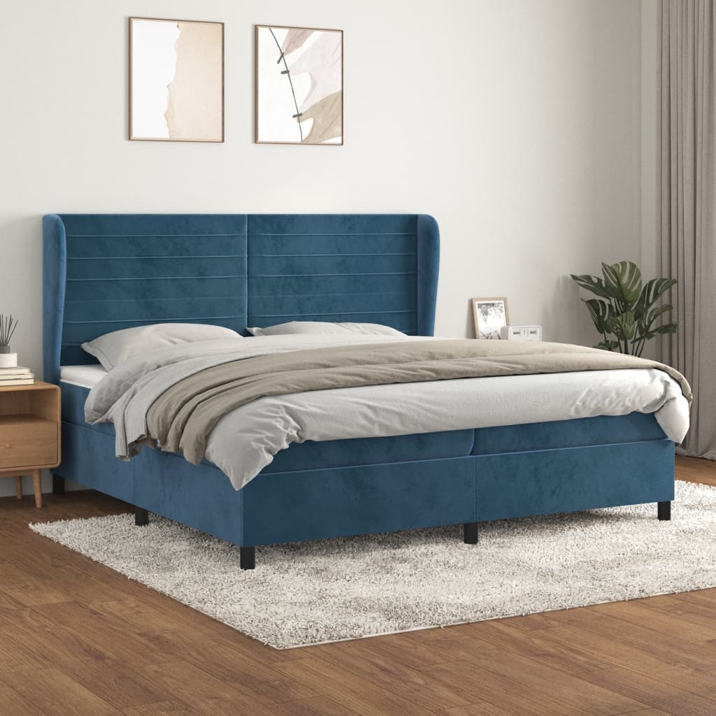 vidaXL Posteľný rám boxsping s matracom tmavomodrý 200x200 cm zamat