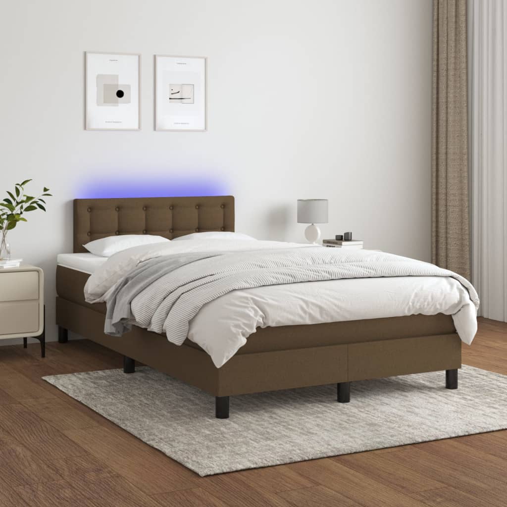 vidaXL Posteľ boxsping s matracom a LED tmavohnedá 120x200 cm látka