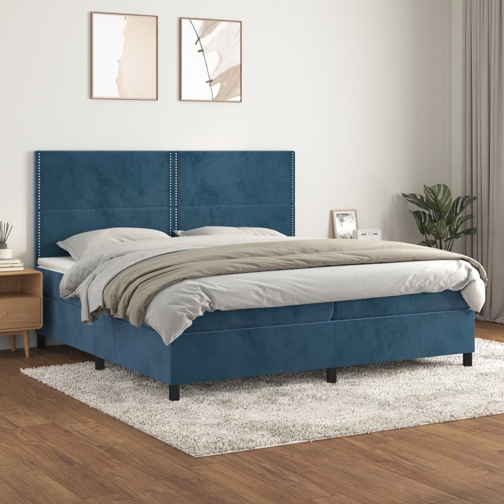 vidaXL Posteľný rám boxsping s matracom tmavomodrý 200x200 cm zamat