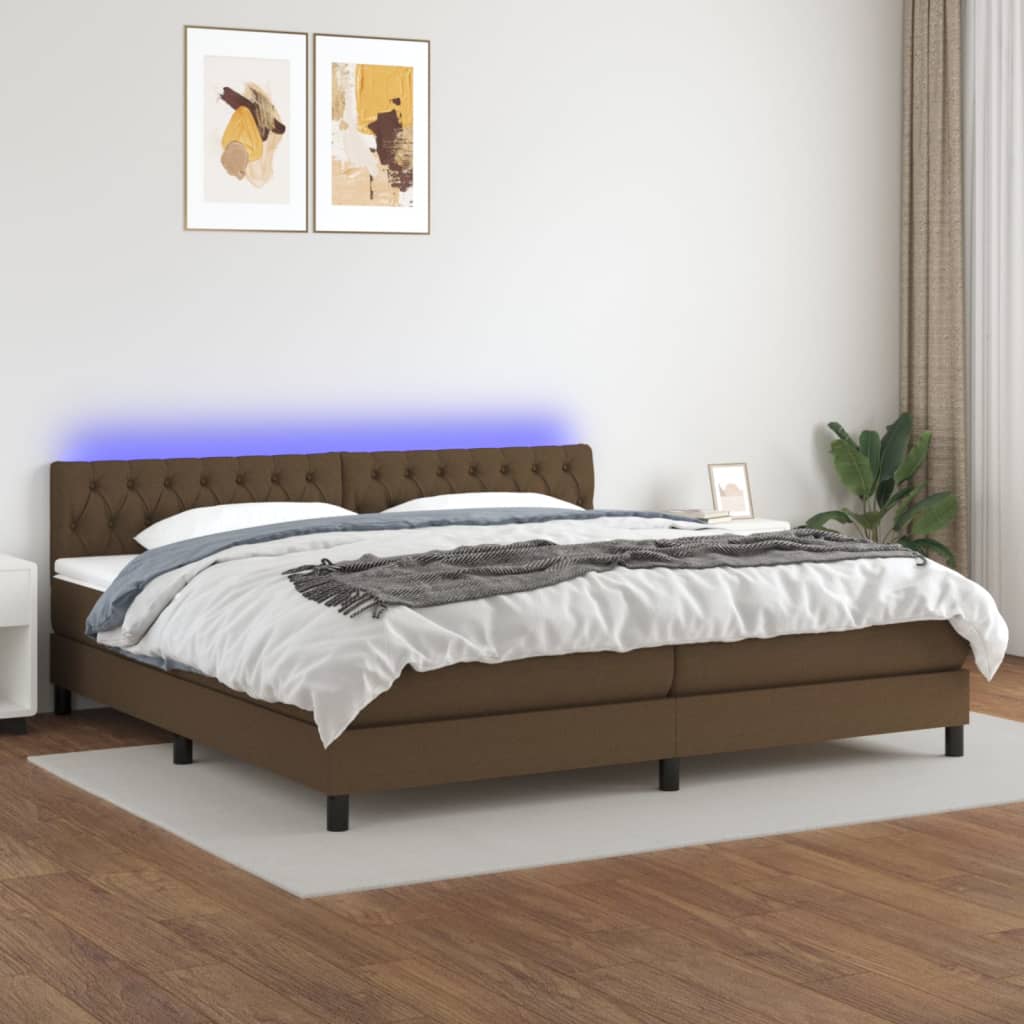vidaXL Posteľ boxsping s matracom a LED tmavohnedá 200x200 cm látka