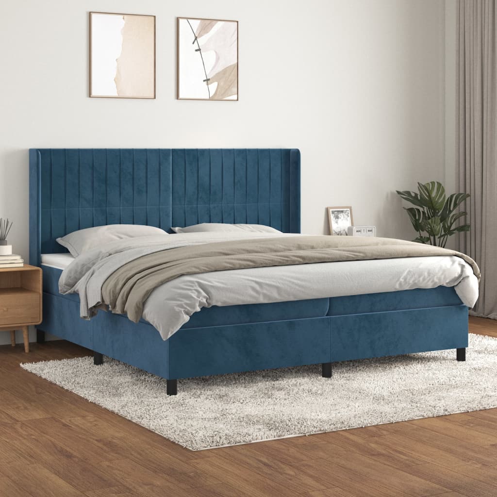 vidaXL Posteľný rám boxsping s matracom tmavomodrý 200x200 cm zamat