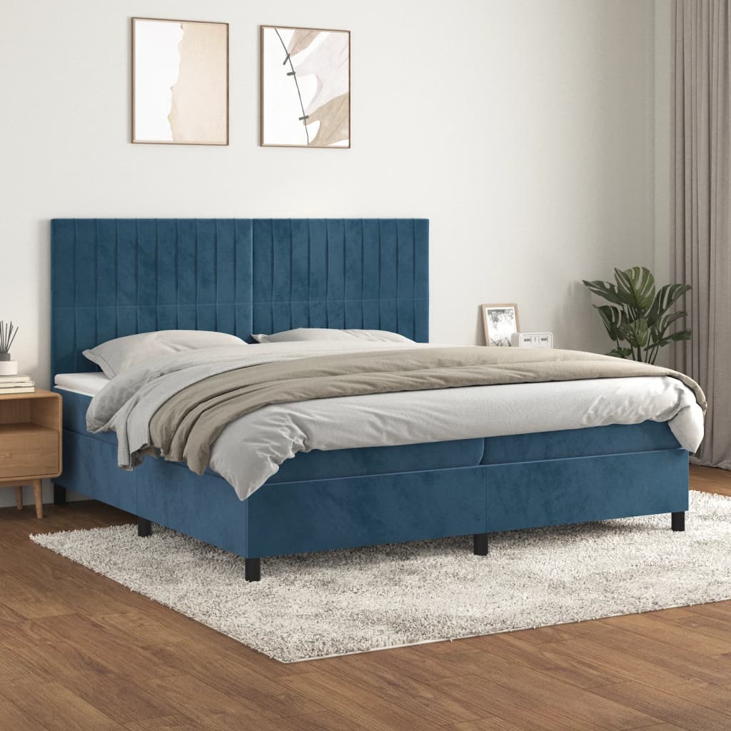 vidaXL Posteľný rám boxsping s matracom tmavomodrý 200x200 cm zamat