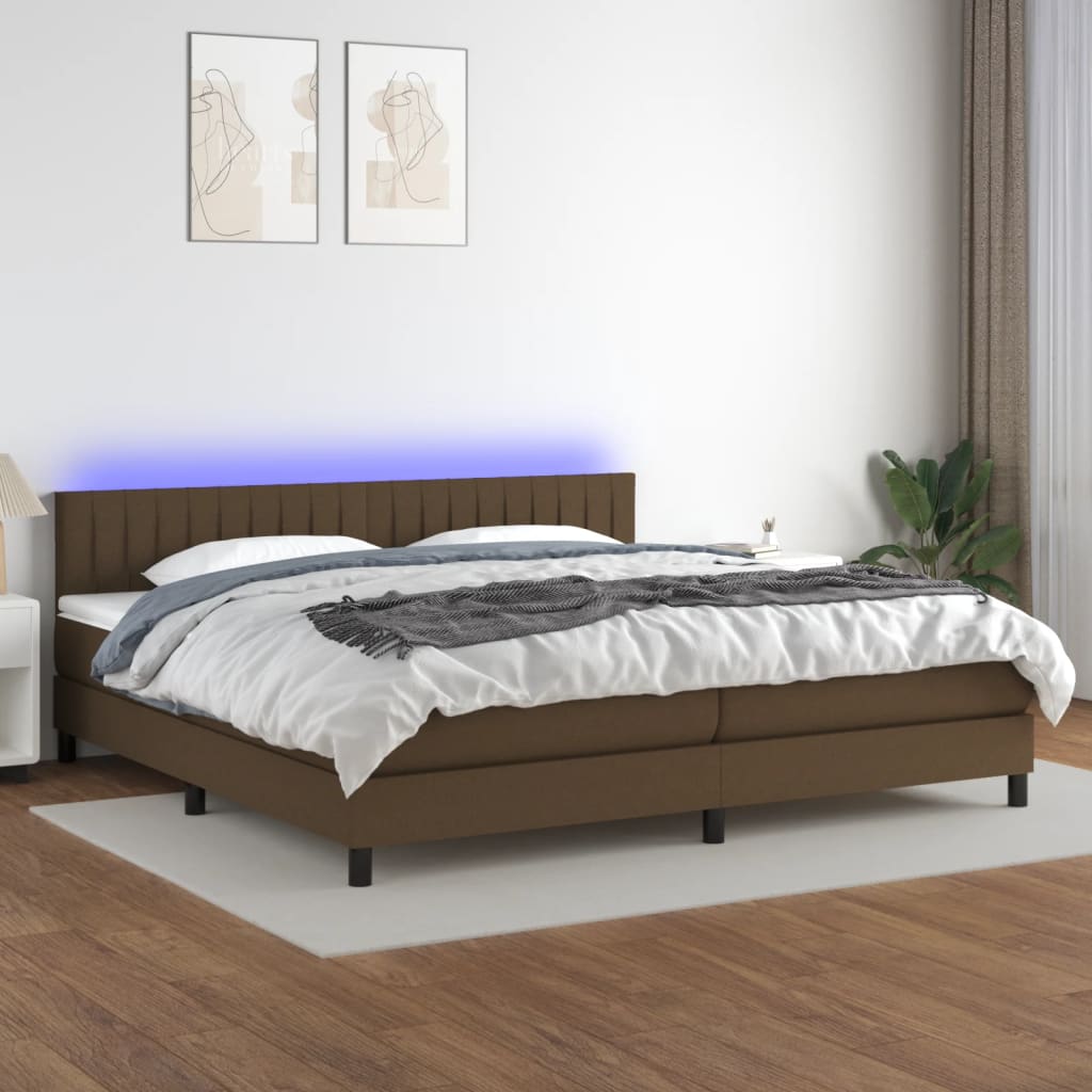 vidaXL Posteľ boxsping s matracom a LED tmavohnedá 200x200 cm látka