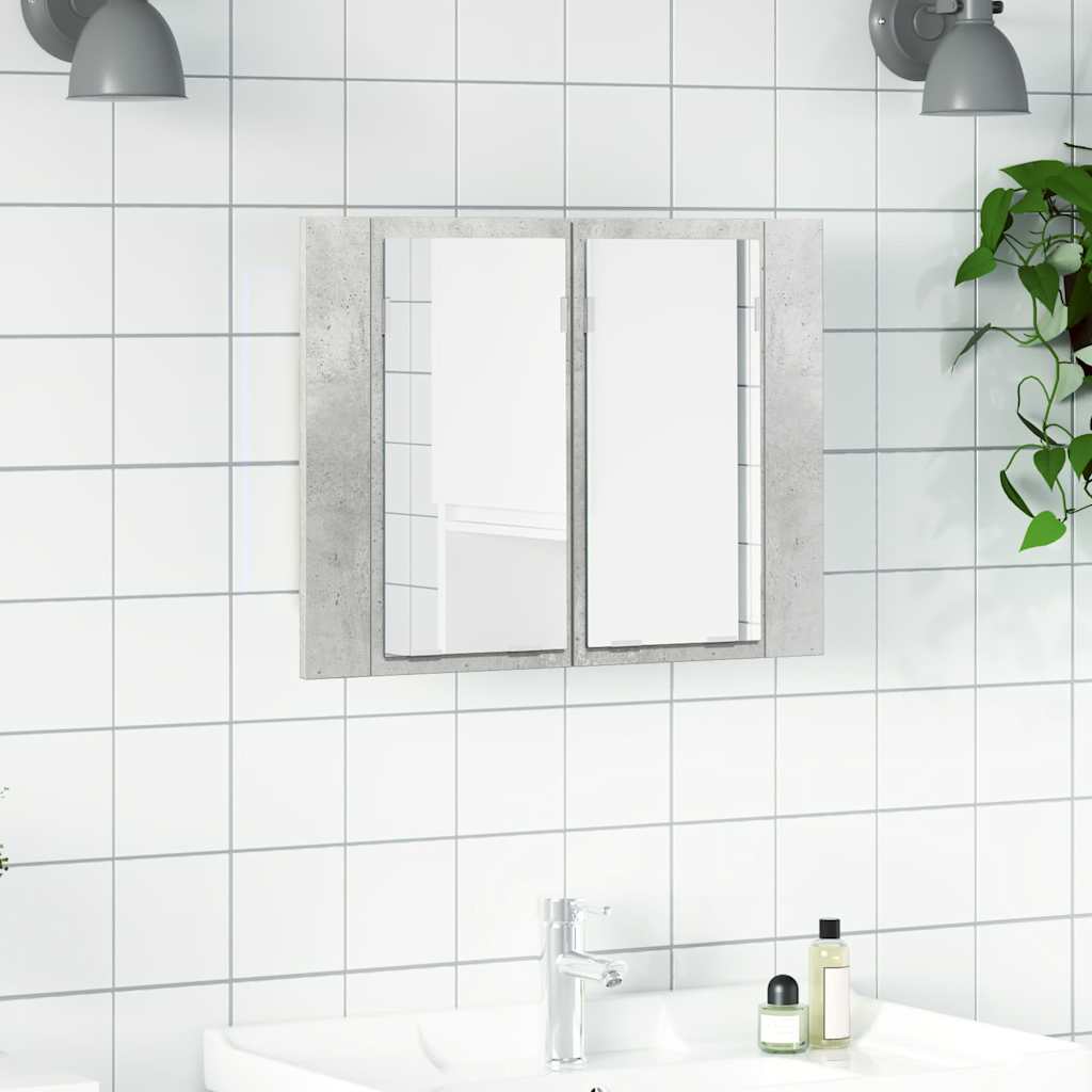 vidaXL LED kúpeľňová zrkadlová skrinka betónová sivá 60x12x45 cm akryl