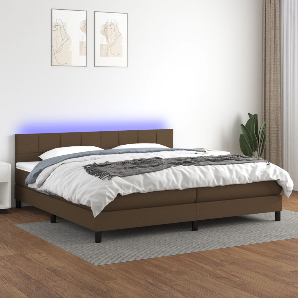 vidaXL Posteľ boxsping s matracom a LED tmavohnedá 200x200 cm látka