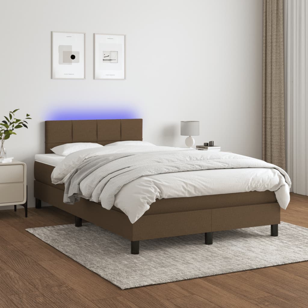 vidaXL Posteľ boxsping s matracom a LED tmavohnedá 120x200 cm látka