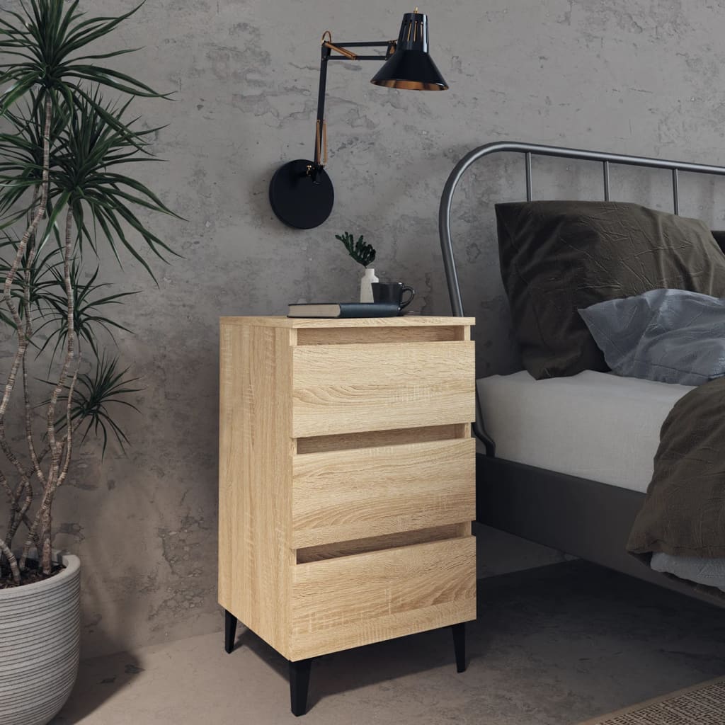 vidaXL Nočné stolíky 2 ks nohy z kovu dub sonoma 40x35x69 cm