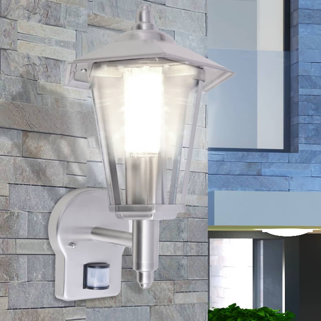 vidaXL Vonkajší nástenný lampáš so senzorom, nehrdzavejúca oceľ