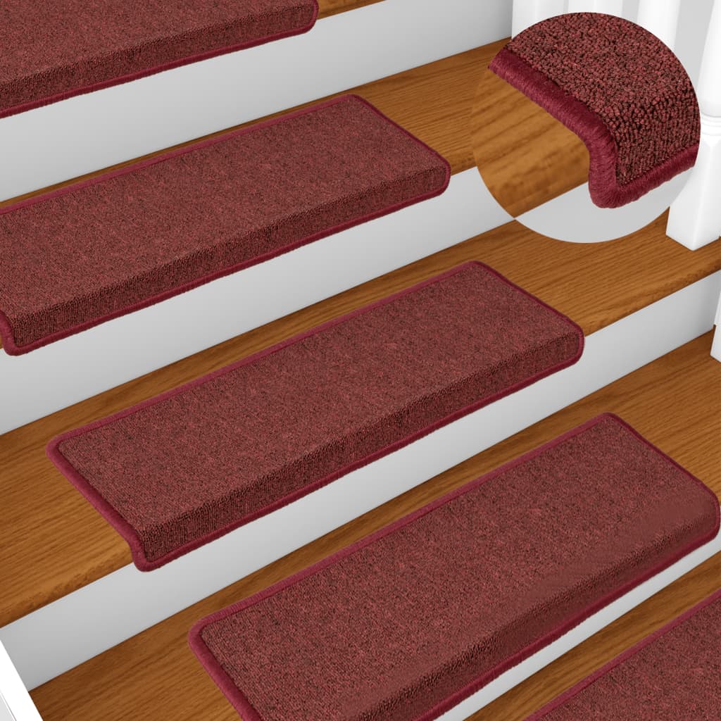 vidaXL Schodové rohože 15 ks 65x21x4 cm bordové s obdĺžnikovým okrajom