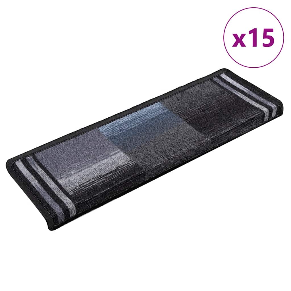 vidaXL Samolepiace nášľapy na schody 15 ks 65x21x4 cm čierno-sivé