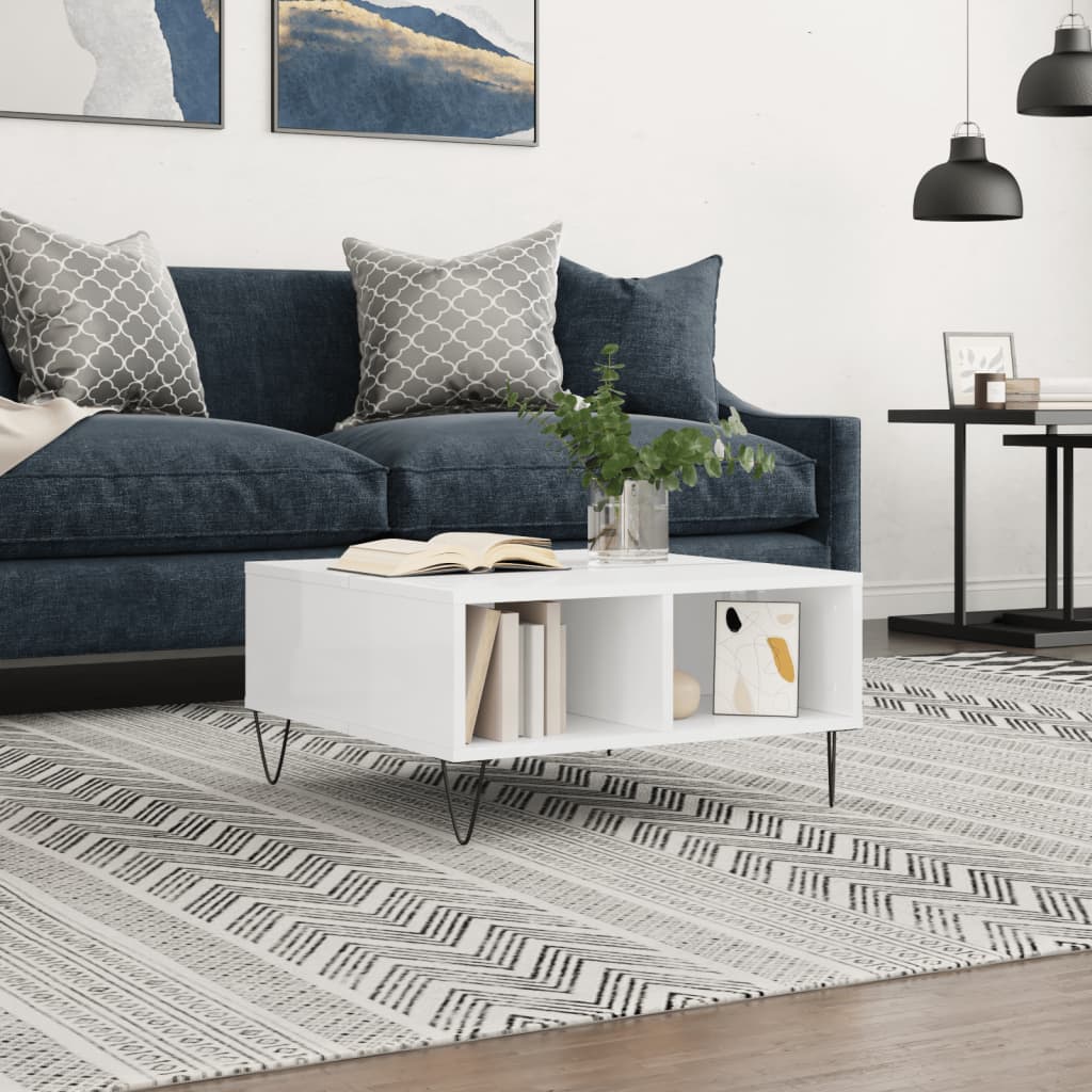 vidaXL Konferenčný stolík vysoký lesk biely 60x60x30 cm kompoz. drevo