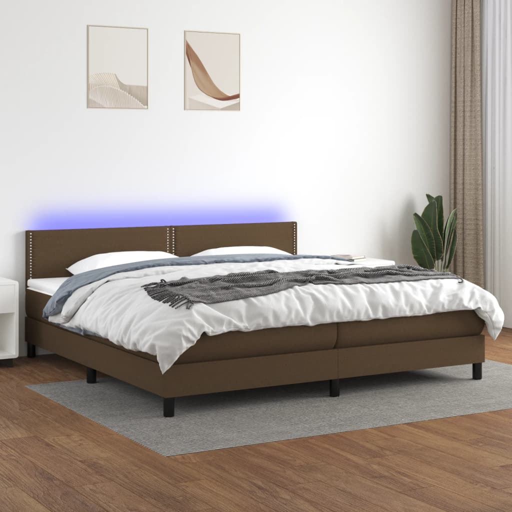 vidaXL Posteľ boxsping s matracom a LED tmavohnedá 200x200 cm látka