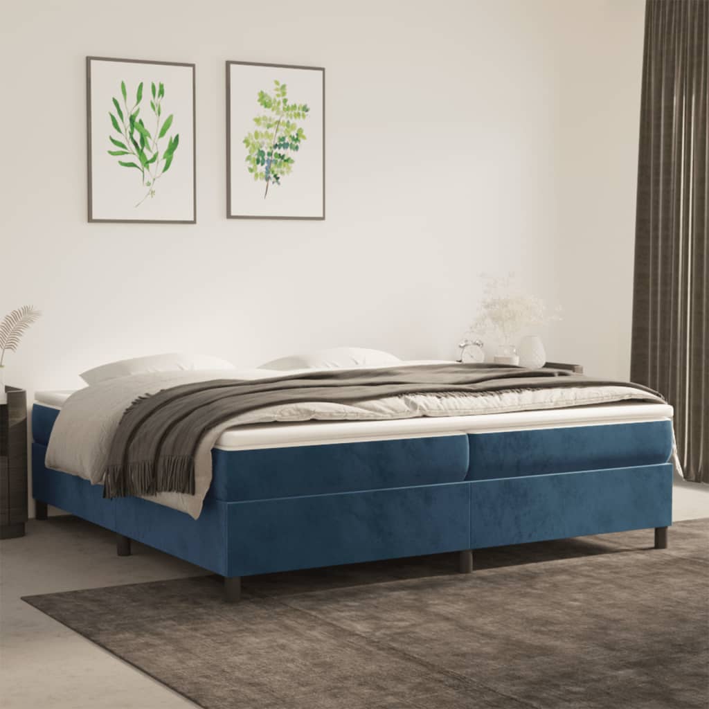 vidaXL Posteľný rám boxsping s matracom tmavomodrý 200x200 cm zamat