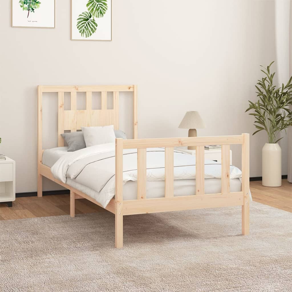 vidaXL Posteľný rám s čelom masívna borovica 90x200 cm