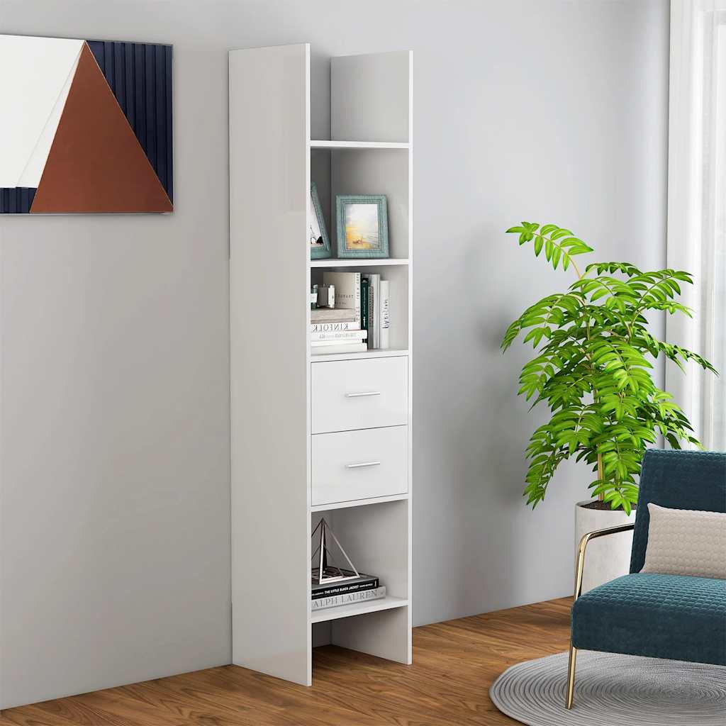 vidaXL Knižnica, lesklá biela 40x35x180 cm, kompozitné drevo