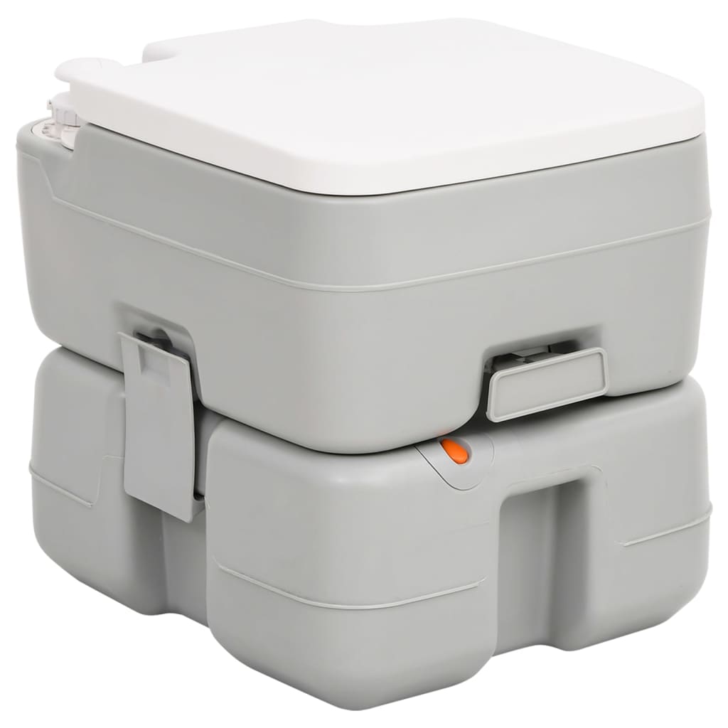 vidaXL Prenosné kempingové WC, sivo biele 15+10 l, HDPE