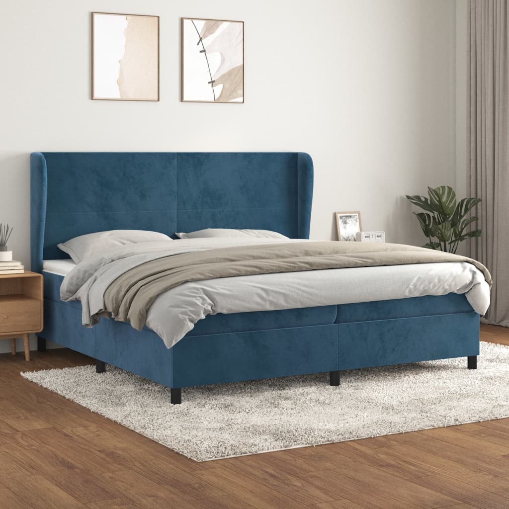vidaXL Posteľný rám boxsping s matracom tmavomodrý 200x200 cm zamat