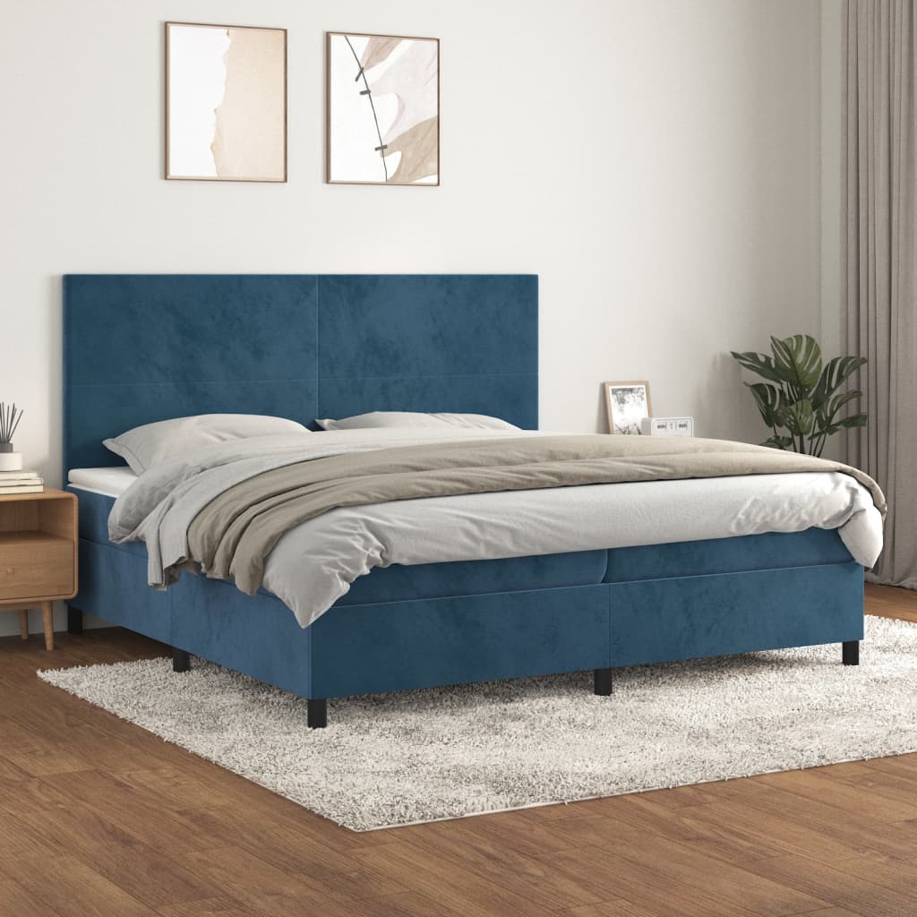 vidaXL Posteľný rám boxsping s matracom tmavomodrý 200x200 cm zamat