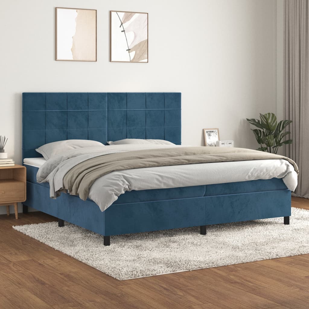 vidaXL Posteľný rám boxsping s matracom tmavomodrý 200x200 cm zamat