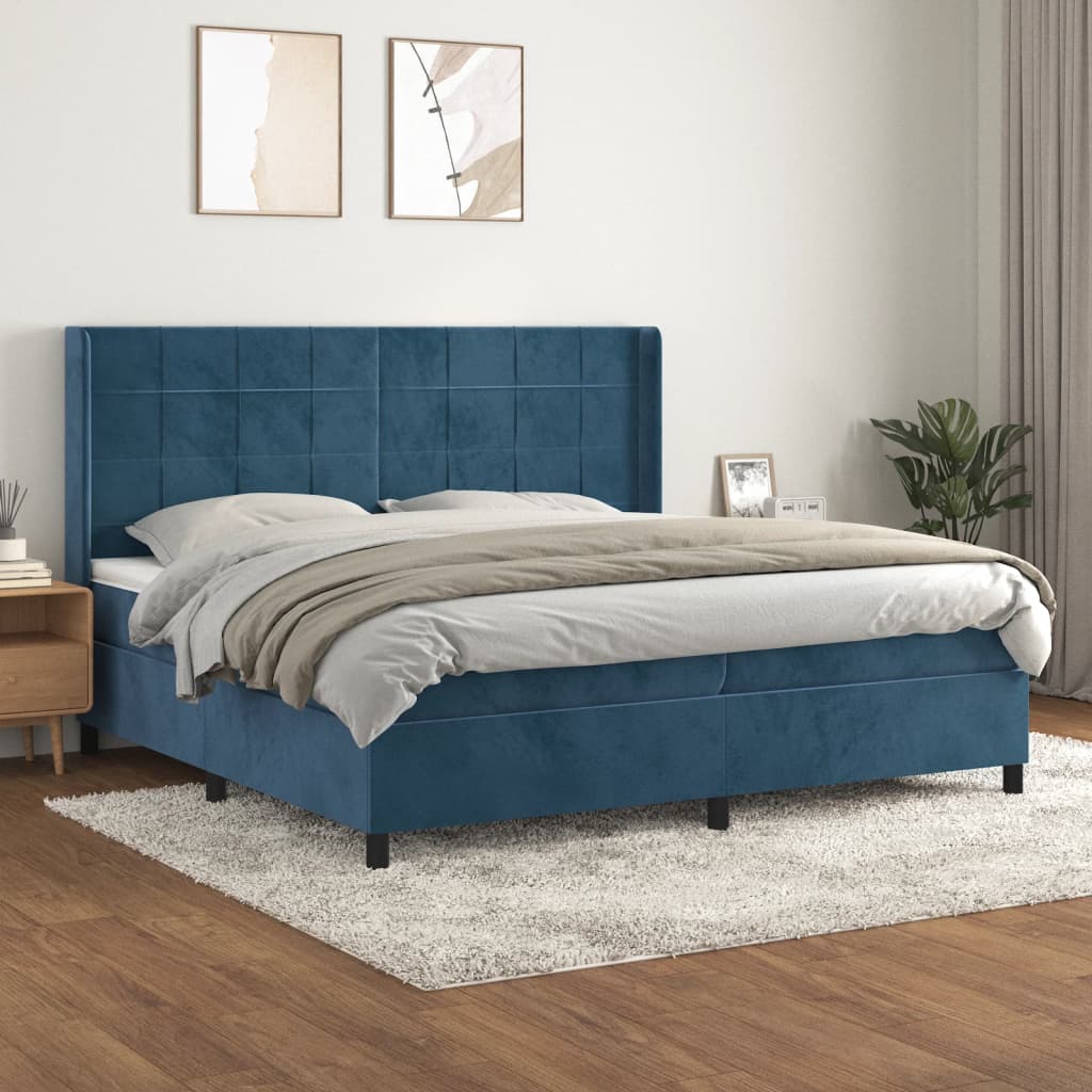 vidaXL Posteľný rám boxsping s matracom tmavomodrý 200x200 cm zamat
