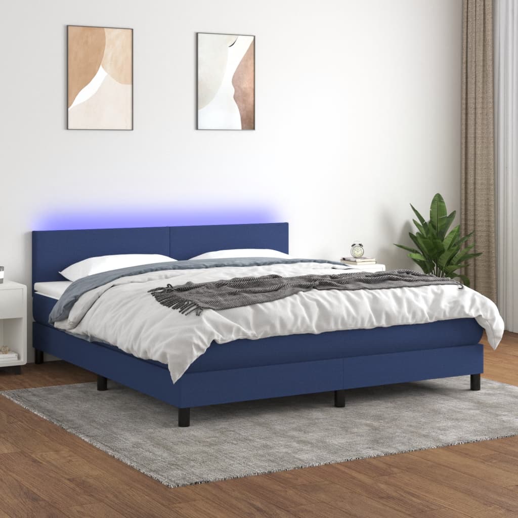 vidaXL Posteľ boxsping s matracom a LED modrá 180x200 cm látka