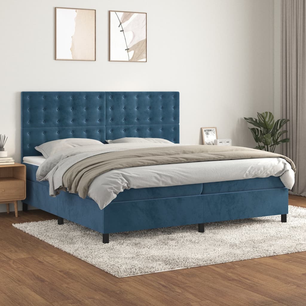 vidaXL Posteľný rám boxsping s matracom tmavomodrý 200x200 cm zamat