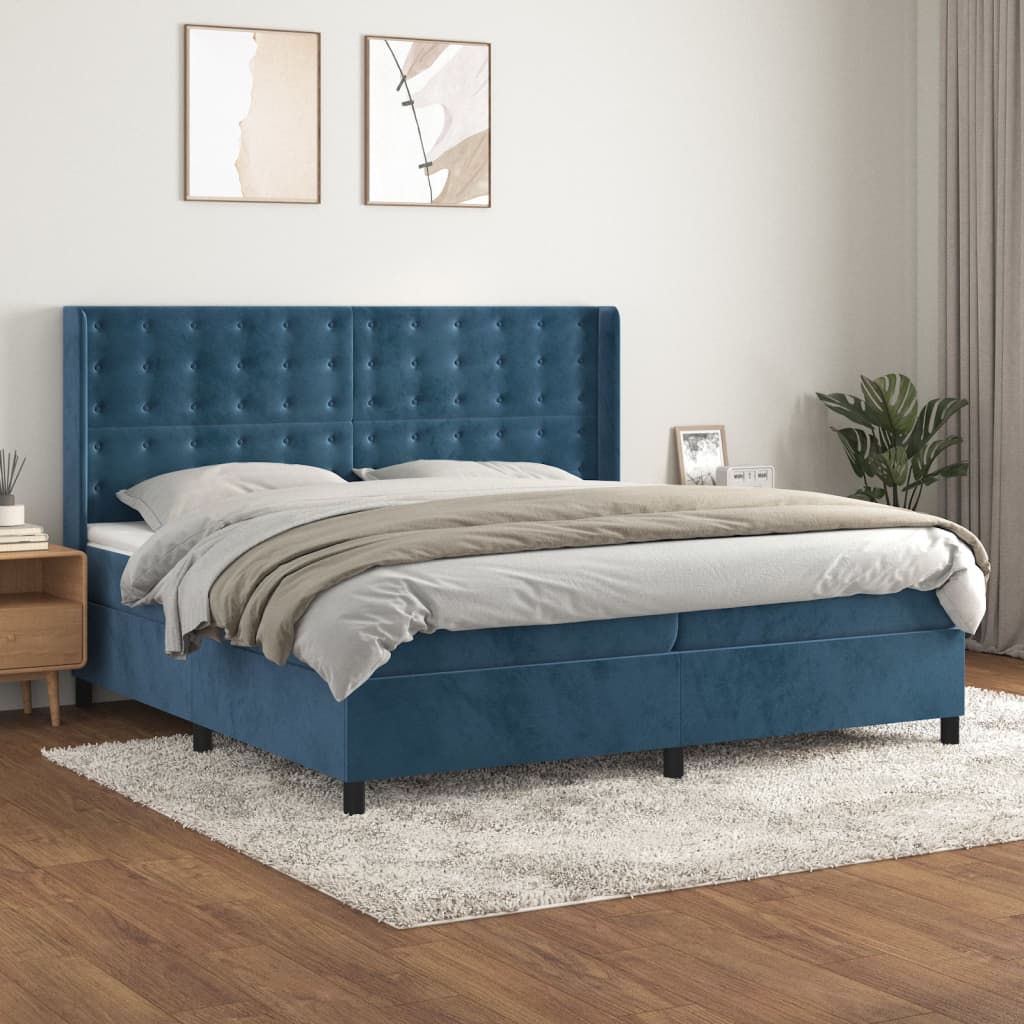 vidaXL Posteľný rám boxsping s matracom tmavomodrý 200x200 cm zamat
