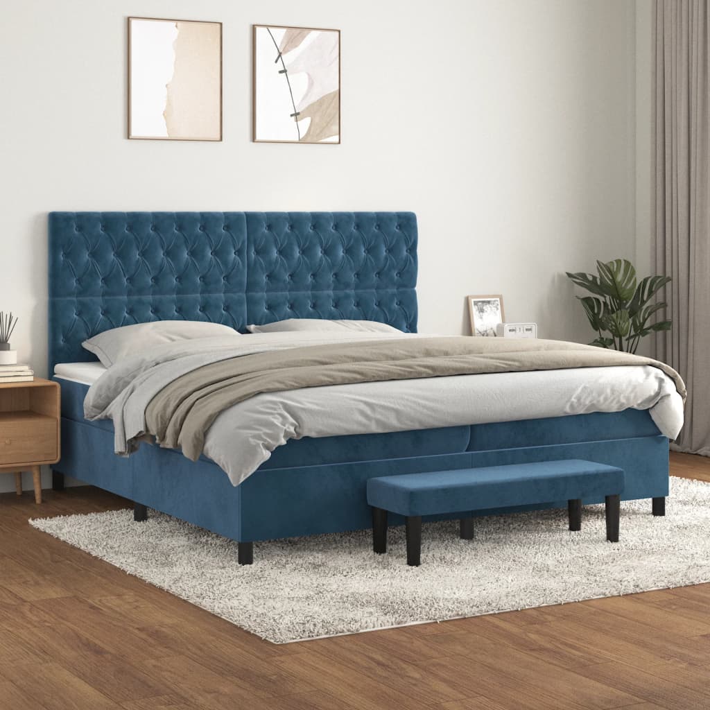 vidaXL Posteľný rám boxsping s matracom tmavomodrý 200x200 cm zamat