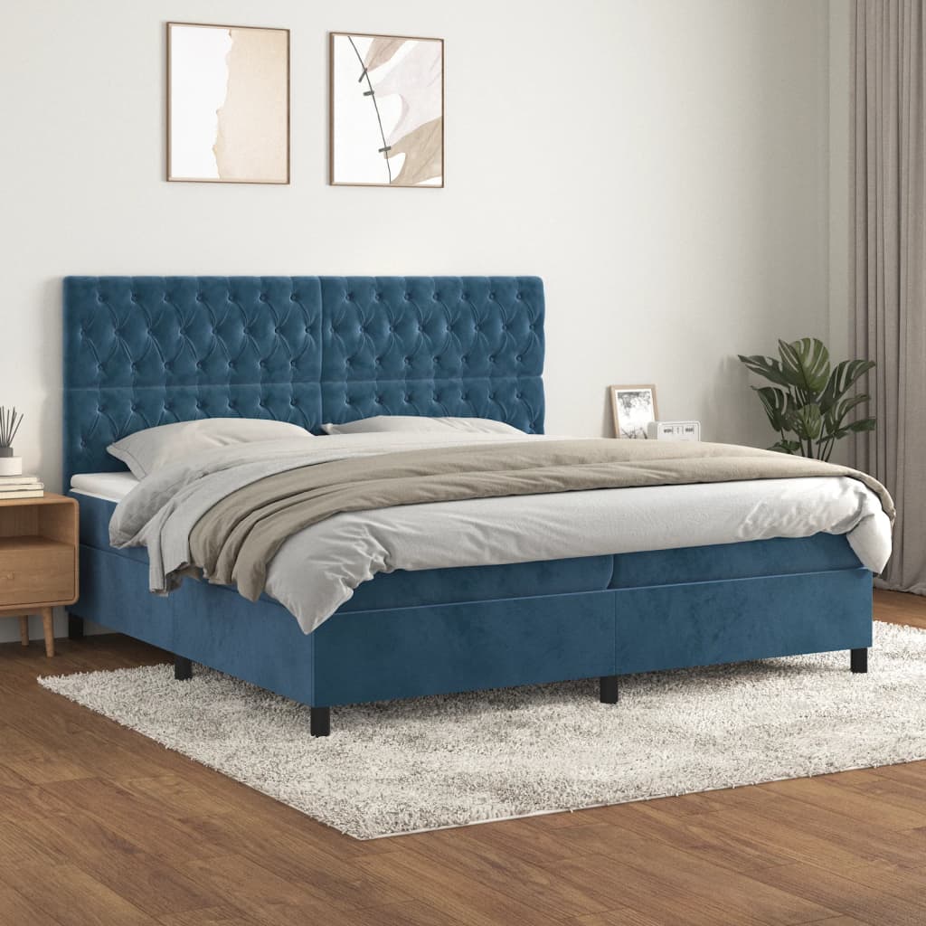 vidaXL Posteľný rám boxsping s matracom tmavomodrý 200x200 cm zamat