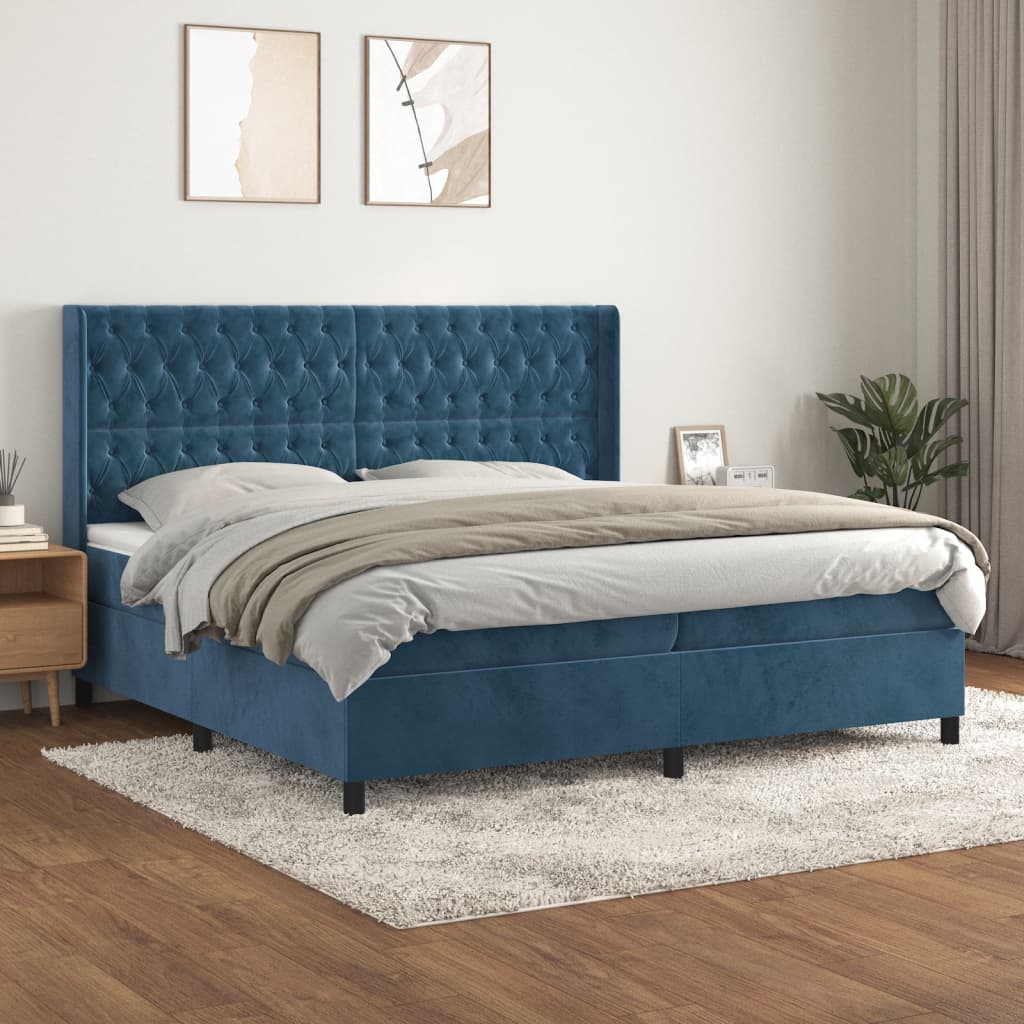 vidaXL Posteľný rám boxsping s matracom tmavomodrý 200x200 cm zamat