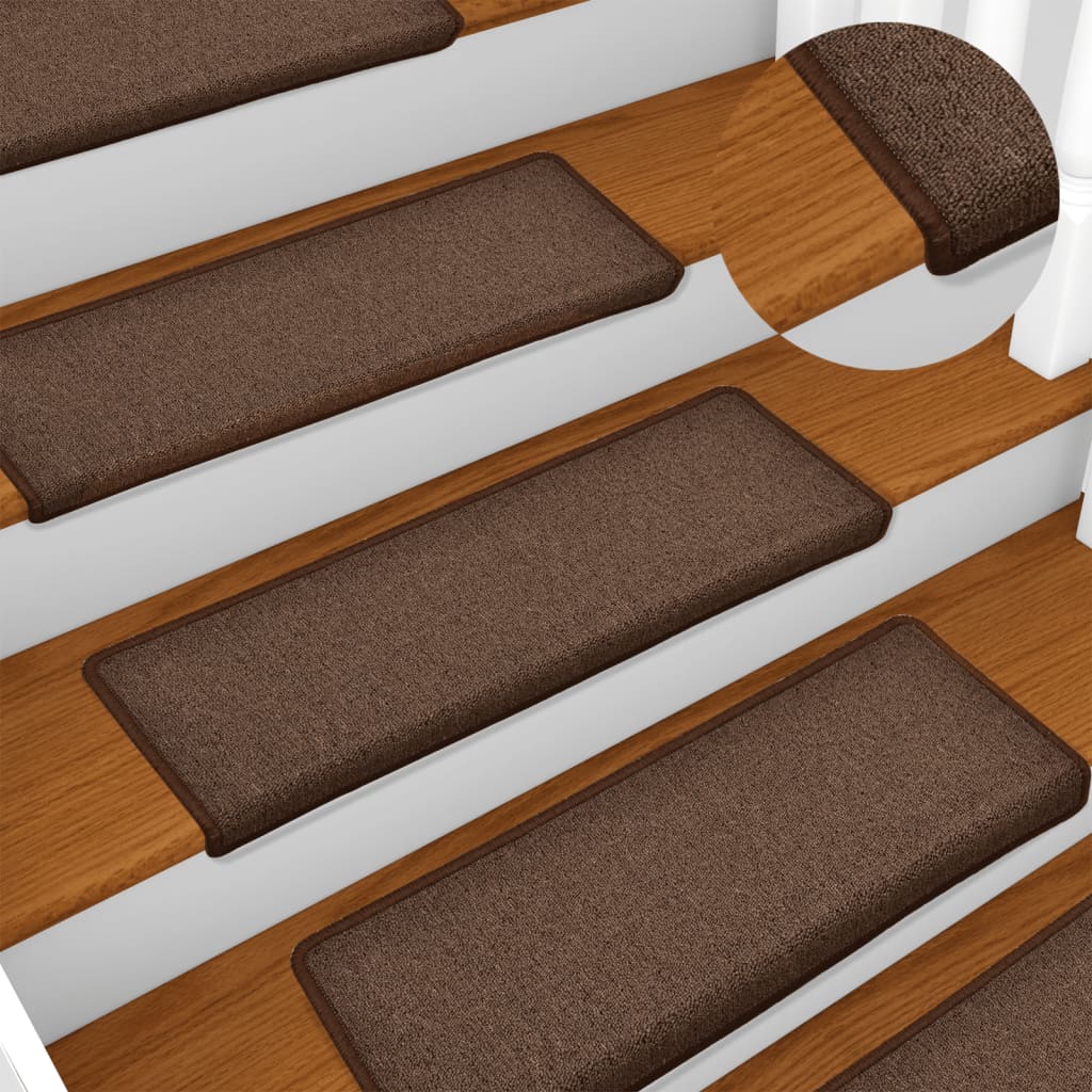 vidaXL Schodové rohože 15 ks 65x21x4 cm hnedé s obdĺžnikovým okrajom