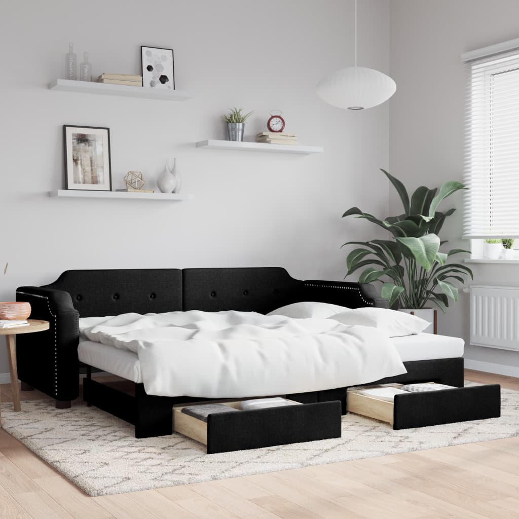 vidaXL Rozkladacia denná posteľ so zásuvkami čierna 100x200 cm látka