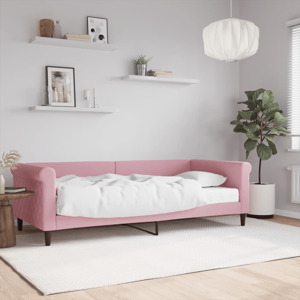 vidaXL Denná posteľ s matracom ružová 90x200 cm zamat