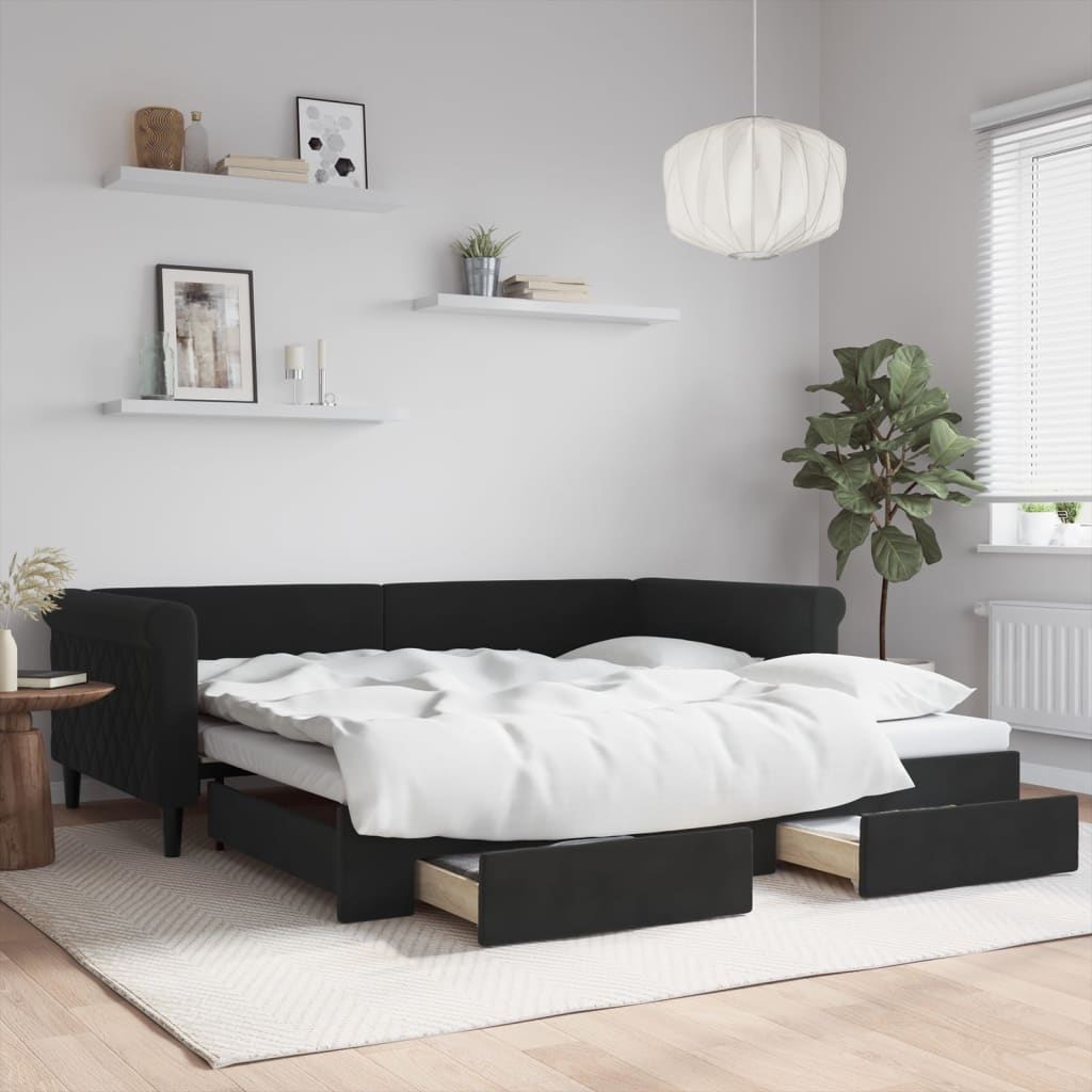 vidaXL Rozkladacia denná posteľ so zásuvkami čierna 100x200 cm zamat