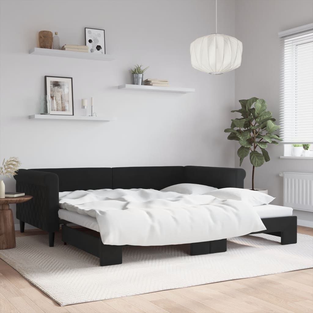 vidaXL Denná posteľ s rozkladacou posteľou čierna 100x200 cm zamat
