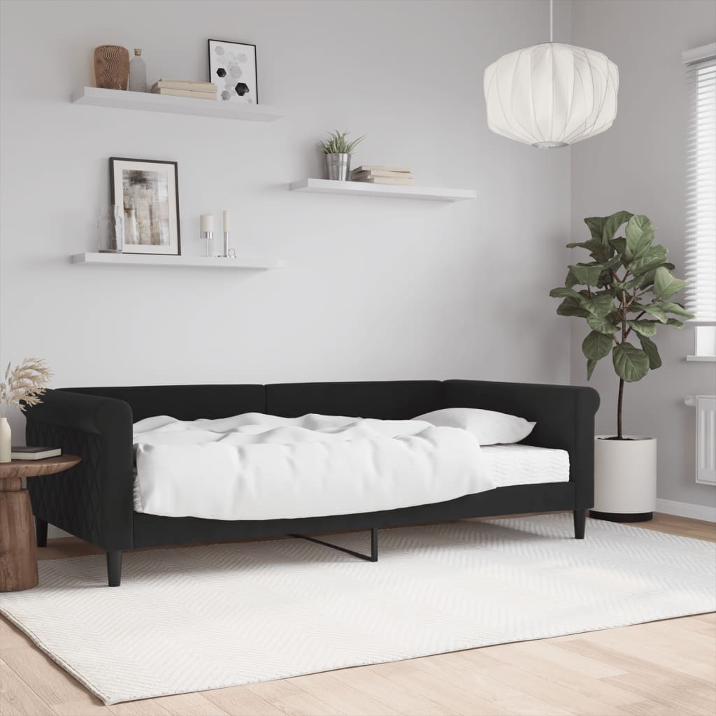 vidaXL Denná posteľ s matracom čierna 100x200 cm zamat