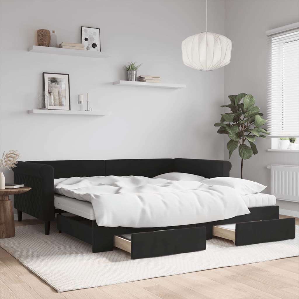 vidaXL Rozkladacia denná posteľ so zásuvkami čierna 100x200 cm zamat