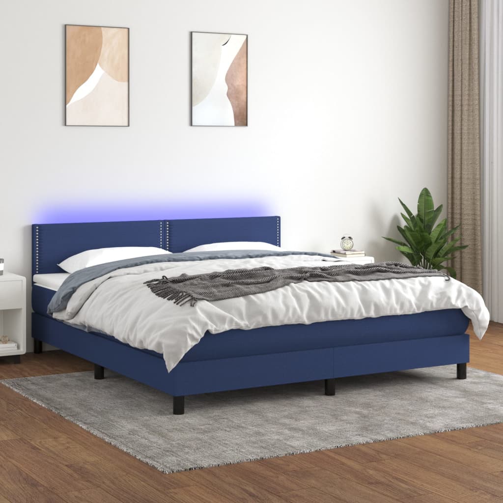 vidaXL Posteľ boxsping s matracom a LED modrá 180x200 cm látka