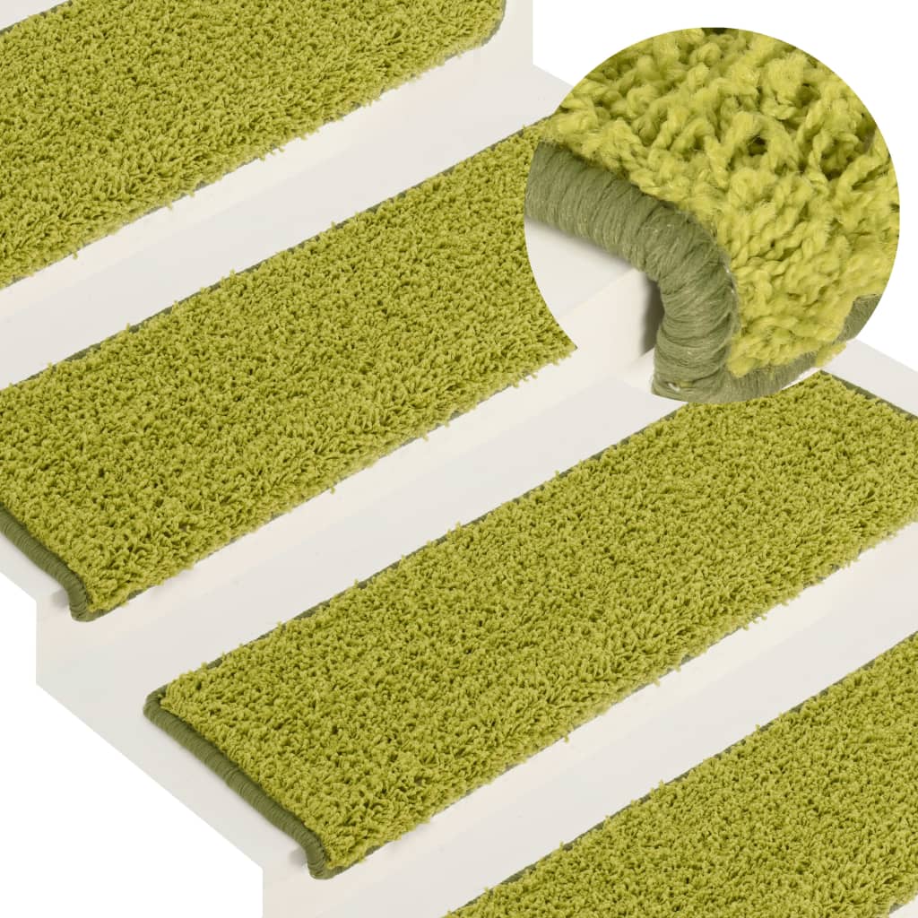 vidaXL Schodové rohože 15 ks 65x21x4 cm zelené s obdĺžnikovým okrajom