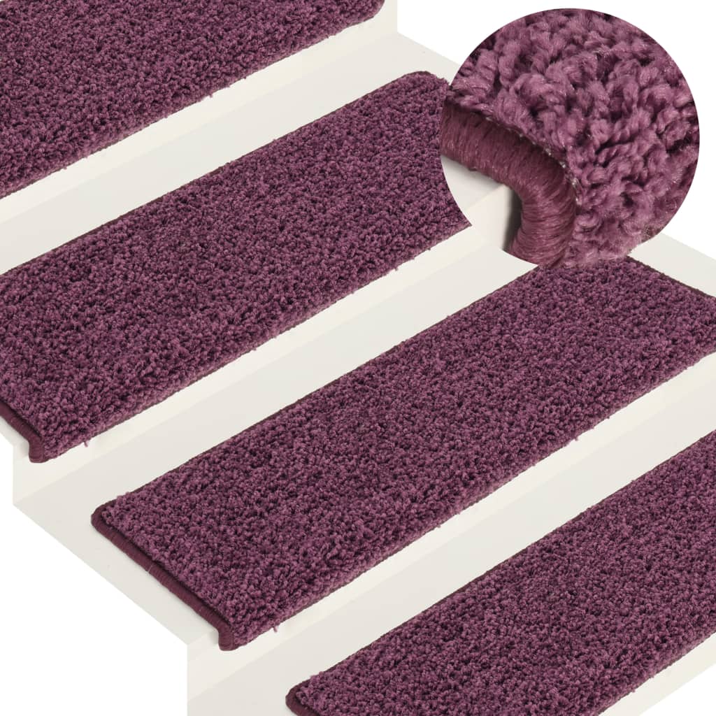 vidaXL Schodové rohože 15 ks 65x21x4 cm tmavo fialové s obdĺžnikovým okrajom