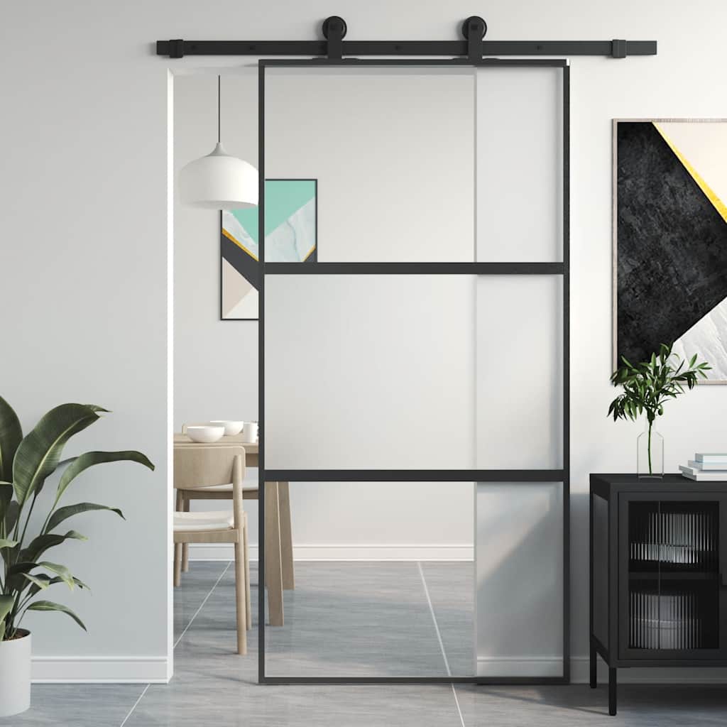 vidaXL Posuvné dvere čierne 102,5x205 cm tvrdené sklo a hliník
