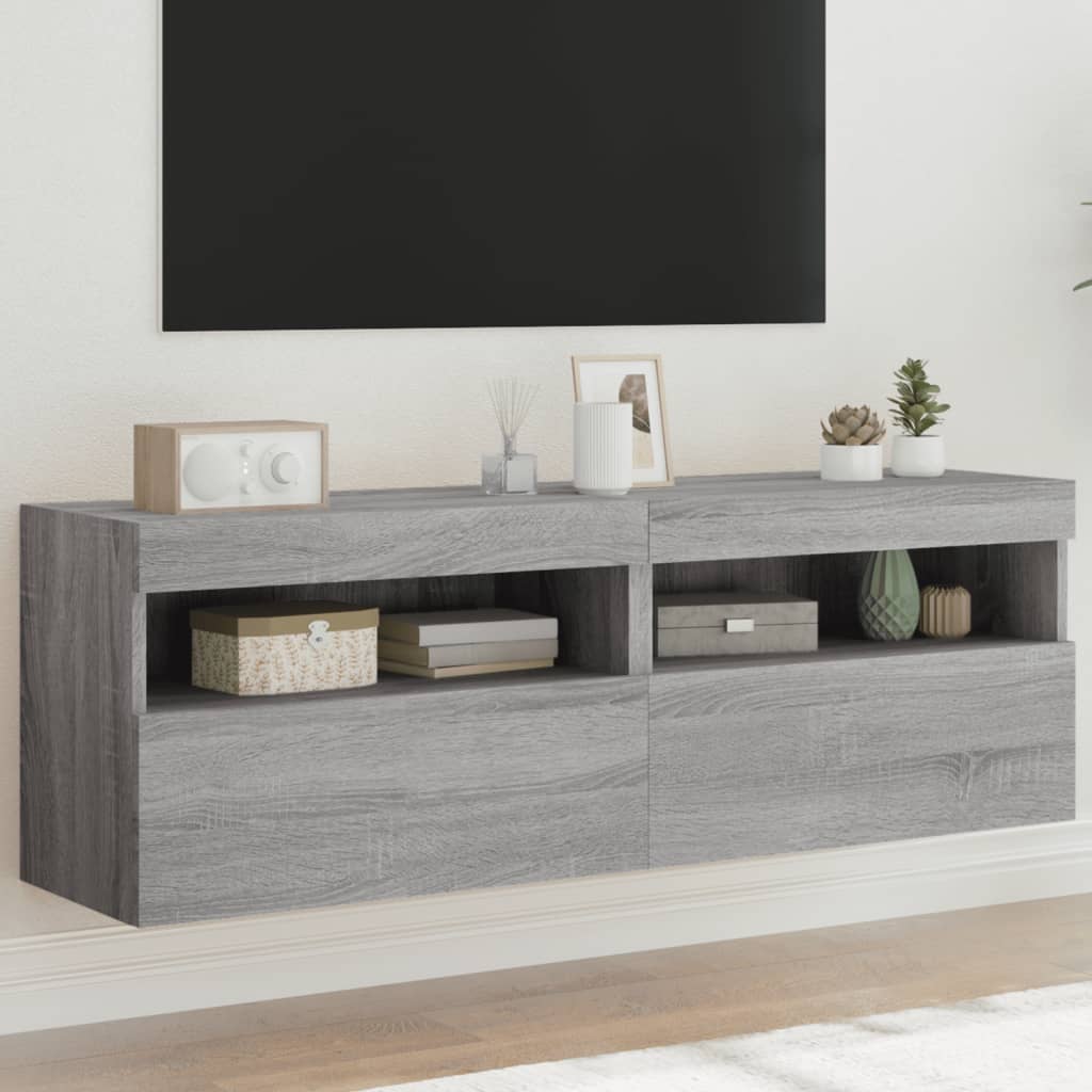 vidaXL TV nástenné skrinky s LED svetlami 2 ks sivé sonoma 60x30x40 cm