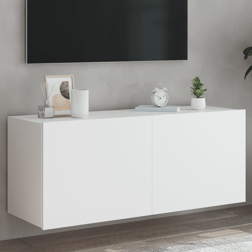 vidaXL TV nástenná skrinka s LED svetlami biela 100x35x41 cm
