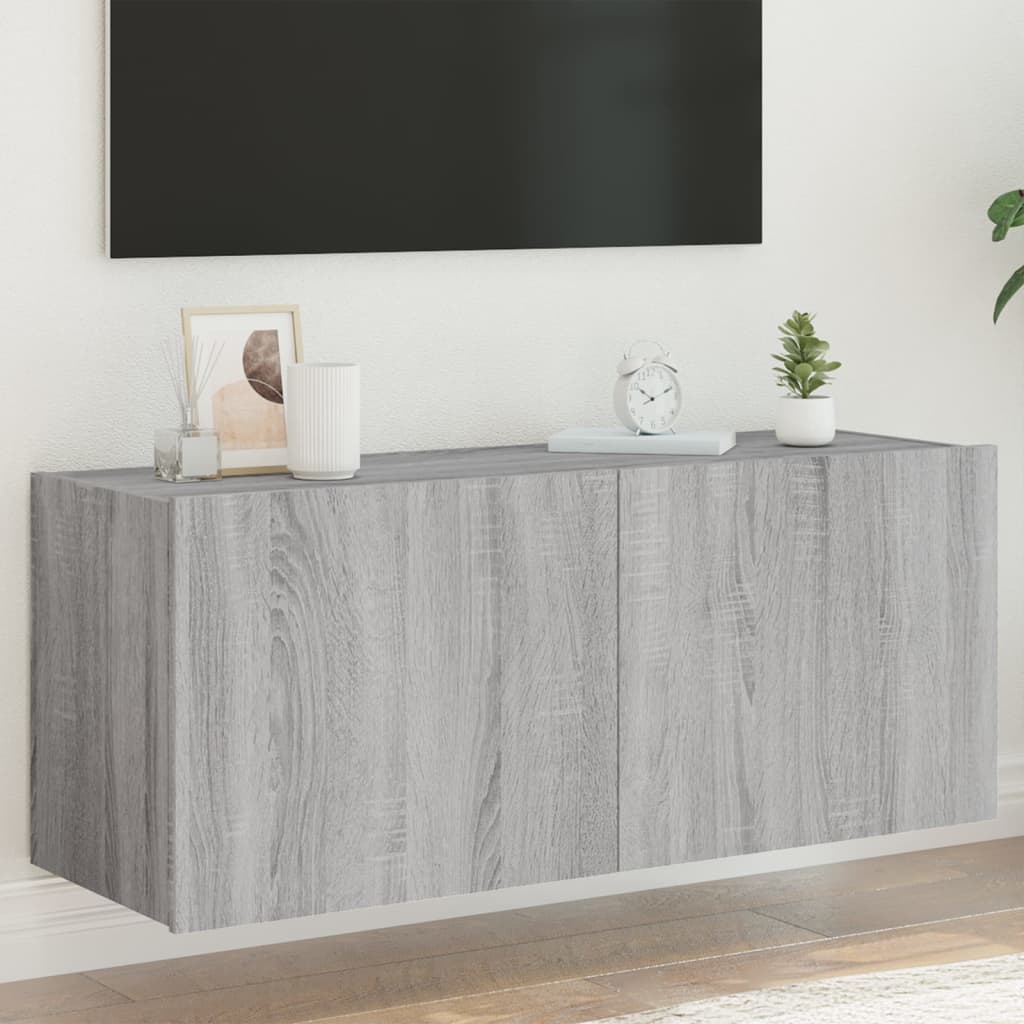 vidaXL TV nástenná skrinka s LED svetlami sivá sonoma 100x35x41 cm