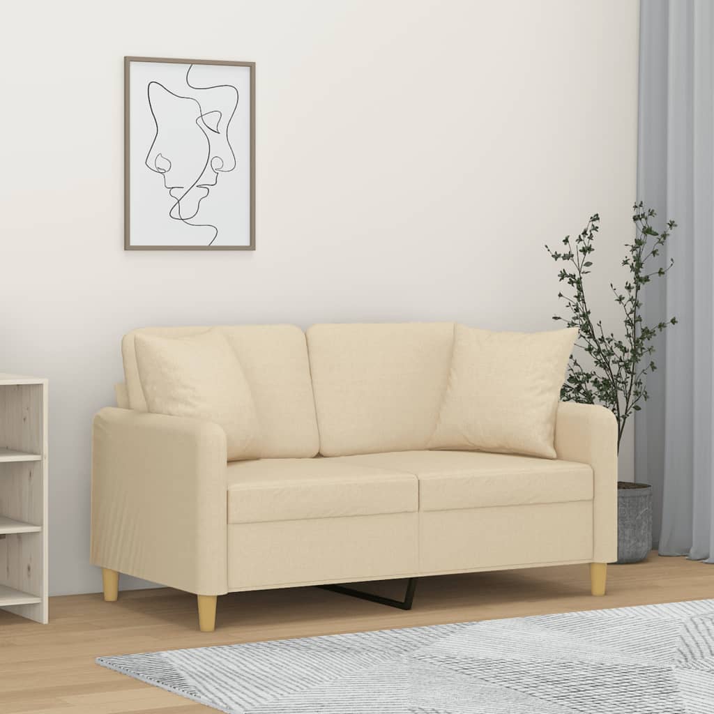 vidaXL 2-miestna pohovka s vankúšikmi krémová 120 cm látka