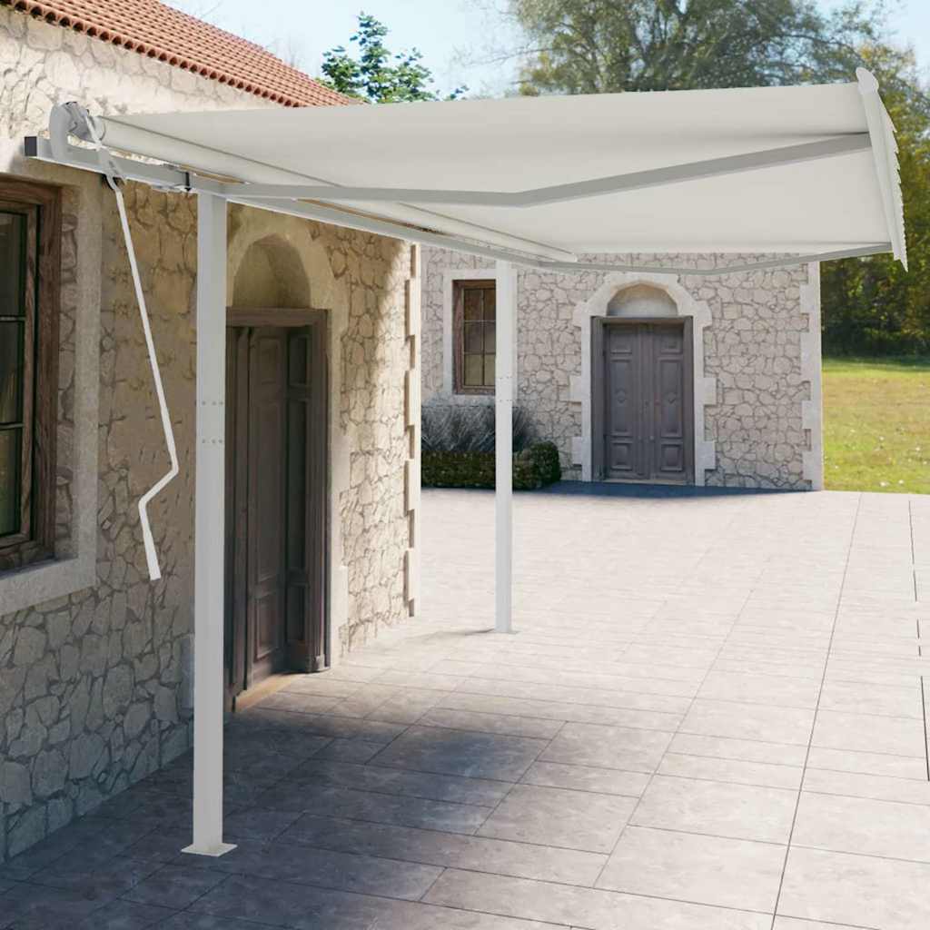 vidaXL Súprava markízových stĺpikov biela 450x245 cm železo